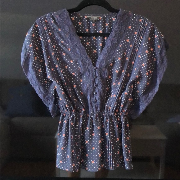 GUESS Sheer Floral & Polka Dot Peplum XS - Picture 1 of 3